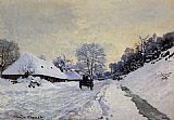 Claude Monet A Cart on the Snow Covered Road with Saint-Simeon Farm painting
